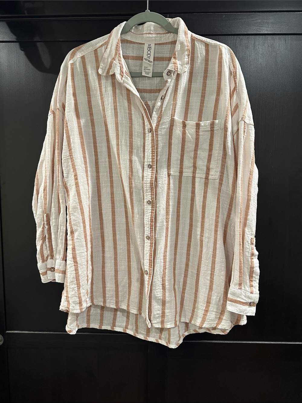 Cotton On Cream and Tan Striped Button-Down Top